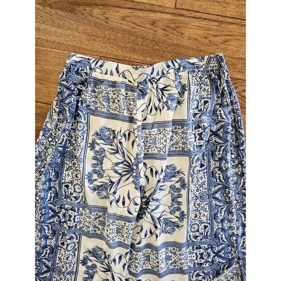 JAASE Wide Leg Pants Women’s Size L Long Side Slits Blue Floral Boho NWT Travel - Picture 7 of 11